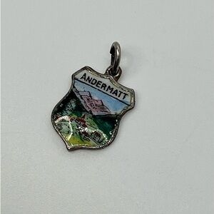 VTG 800 Silver & Enamel Andermatt Travel Sheild Souvenir Charm Bracelet Charm